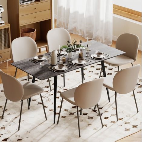 Table extensible Holz Grau 120-160x75x77 cm mit Stahlgestell für bis zu 8 Personen (1/5)