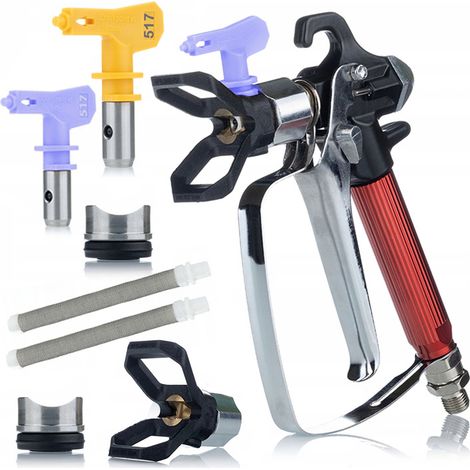 Rosfix Set UltraSpray RedJet RJ1 – Farbspritzpistole mit 2x Düse 517 & 2x Filter  3000 psi, 1/4" Anschluss  Für Acryl, Latex, Emulsion  Zubehör für Airless Farbspritzgeräte