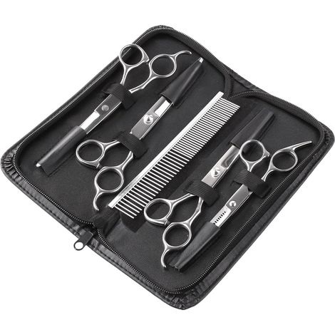 5PCS Grooming Kit Stainless Steel Scissors with Pocket Comb, Cleaning Cloth for Dogs, Cats, and Pets for Body, Face, Ears, Muzzle, Durable, Safe (1/5)