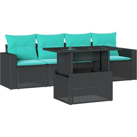 5-teiliges Gartensofa-Set mit Kissen, schwarzes Polyrattan vidaXL (1/5)