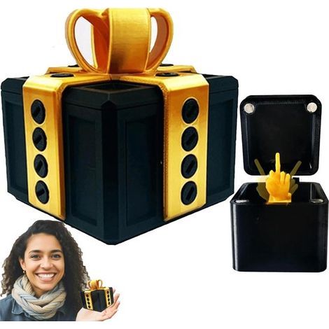 Nervige Geschenkbox – mit Schrauben – Geschenkbox – Mittelfinger-Scherz – Witzige Geschenkbox in Schwarz und Gold – Lustiges Geschenk – Überraschungsbox – Wichteln – 1. April – 3D-Druck – B (1/5)