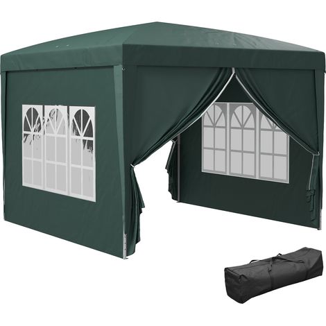 Pavillon/Partyzelt, faltbar, 3 x 3 x 2,58 m mit Fenstern + grüne Tragetasche