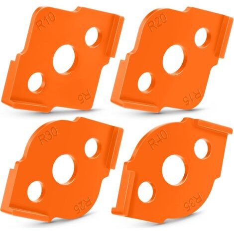 Gabarit de fraisage d'angle pour routeur, 4 pièces, gabarit de rayon, 8 rayons, gabarit de foret rond, dureté ABS, gabarit rapide CNC pour le travail du bois (orange) (1/5)