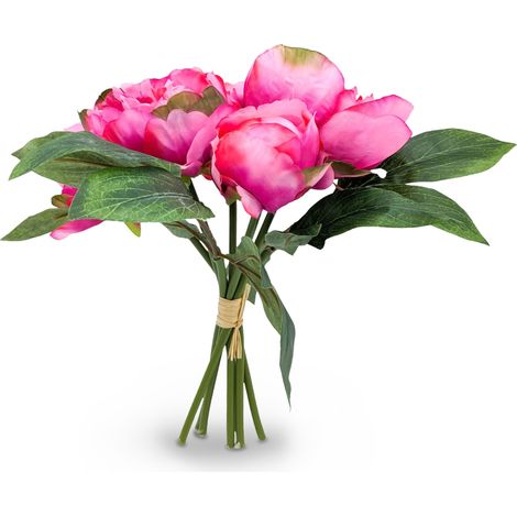 Pfingstrosen Strauß künstlich 30 cm - fuchsia - Deko Blumenstrauß gebunden - Strauß Kunst Päonie Dekorpflanze Kunstblumen Blumen Bouquet künstlich