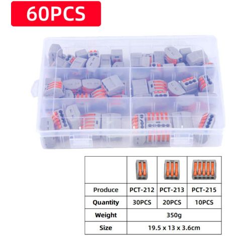 Bornes de Connexion Automatique, 60Pcs Connecteurs Electriques Rapide avec SPL-1/2/3/4/42/62 Levier-Ecrou Fil Connecteur Set Compact Bornier Electrique