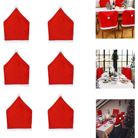 Set di 6 sedie natalizie, coprisedie con cappello di Babbo Natale, schienali per sedie festivi con motivo cappello, coprisedie per ristoranti, decorazioni festive (1/5)