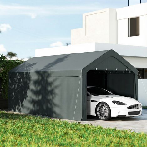 Carpa Garaje de Exterior 3x6 m con Tejido PE Resistente Estructura de Acero y Paredes Desmontables Gris Oscuro (1/5)