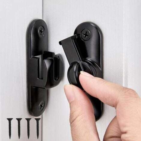 Sliding door lock, 90/180 degree interior door lock with screws, suitable for door hooks, sliding door lock, black (1/4)