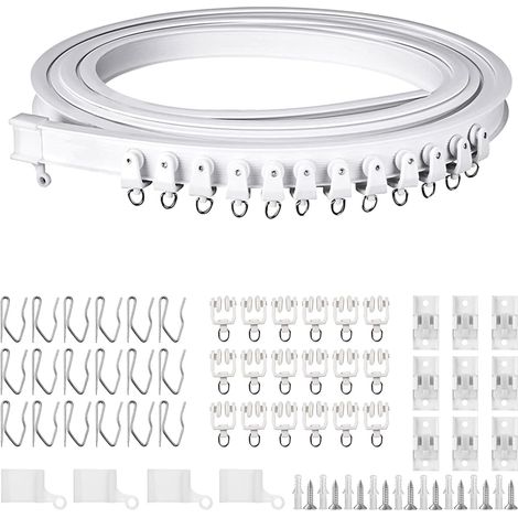3M Flexible Curvable Ceiling Curtain Rail with Silent Rollers - Folding Curtain Rail Kit No Drilling for Bay Window, Room Divider, Office, Bedroom (1/5)