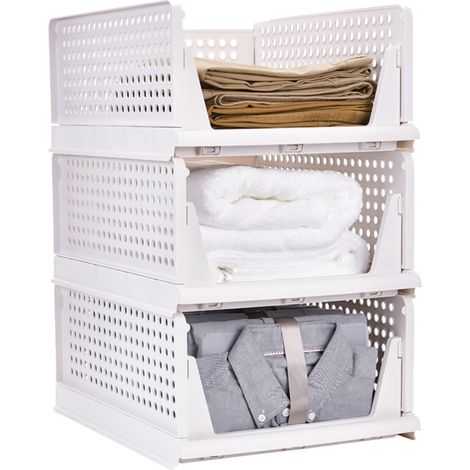 Organisateur Armoire, Lot de 3 Organisateur tiroir Étagère de rangement pliable et empilable à glissière pour les vêtements (1/5)