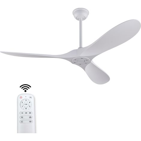 Ventilateur de plafond sans lumière 52 pouces blanc, moteur DC réversible silencieux, télécommande, minuterie 1/4/8 h, pales ABS pour intérieur/extérieur - CHICFURN (1/5)