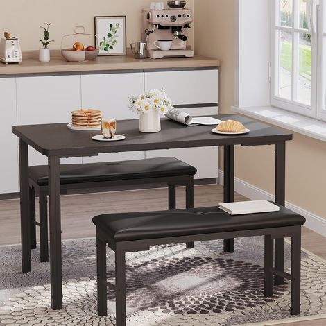 ensemble table repas 3 pièces 2 bancs cadre métal noir petit espace (1/5)