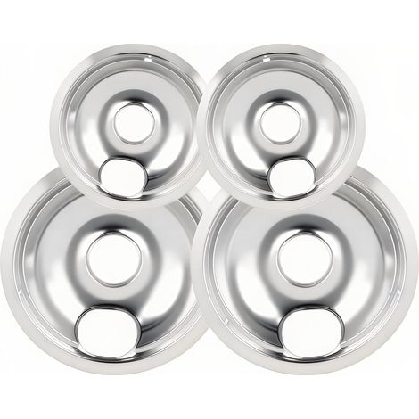 Electric stove drip trays, replacement chrome drip trays compatible with most plug-in electric stoves (1/4)