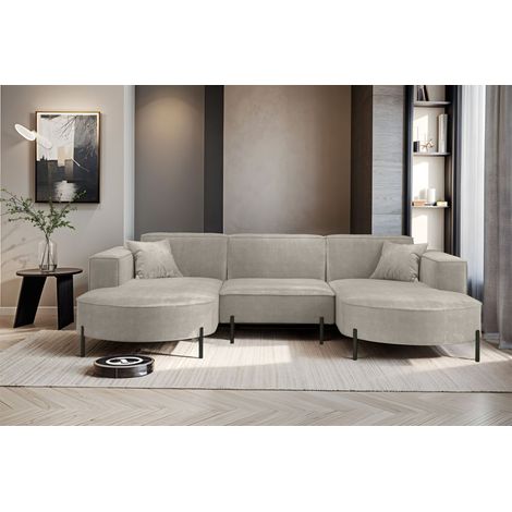 Wohnlandschaft U-Form Sofa VALENCIA in Stoff Noel Hellgrau