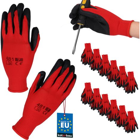 Gants de travail KOTARBAU® Dragon rouges antidérapants en latex, taille 7 - Lot de 12 (1/5)