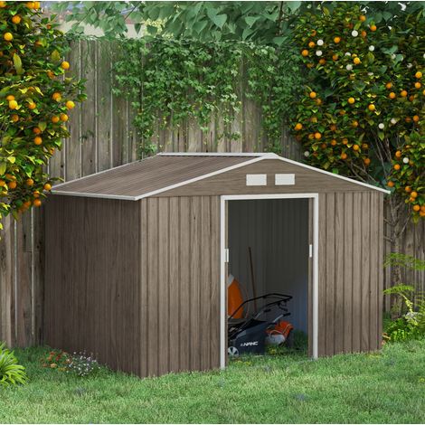 Caseta de jardín 277x195x192 cm, 2 puertas correderas, buena ventilación, acero marrón (1/5)