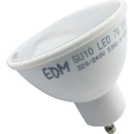 Bombilla LED EDM Dicroica GU10 7W 600lm 3200K Luz Cálida 120° Ø5x5,5cm (1/4)