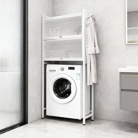 Waschmaschinen-Regale 70 cm breit, moderne Waschmaschinen-Durchreiche, 3 Steckdosen, weiß, schönes Aussehen