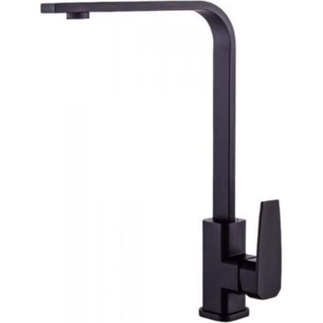 Square Kitchen Faucet, Hot and Cold Kitchen Sink Faucet, Flat Tube with Copper Base, Black (1/5)