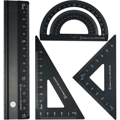 YMYNY Ensemble de règle d'échelle d'architectes en métal - Ensembles de géométrie de Dessin Technique 4 PCS, Outil de géométrie mathématique, rapporteur, Triangulaire (Noir)