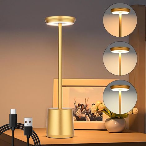 Lampe de Table Sans Fil, Dimmable et 3 Couleur Lampe de Chevet Sans Fil, Lampe Table Sans Fil Convient pour Chevet, Salle à Manger, Bureau, Extérieur (OR) (1/5)
