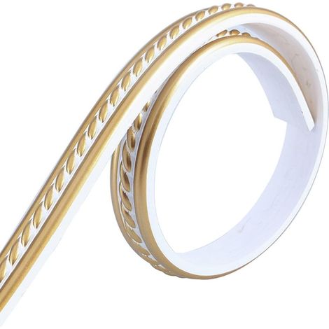 (5m x 2 cm, blanc + doré)Moulures murales flexibles autocollantes 5 m Design souple Pour armoire (1/5)