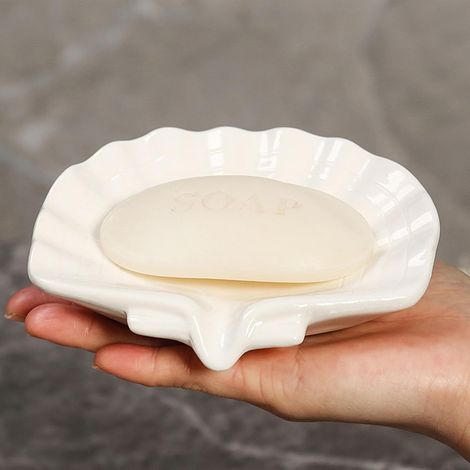Porte-savon en céramique avec système d'évacuation automatique, joli porte-savon blanc émaillé - Compact et élégant pour salle de bain, douche, lavabo, plan de travail