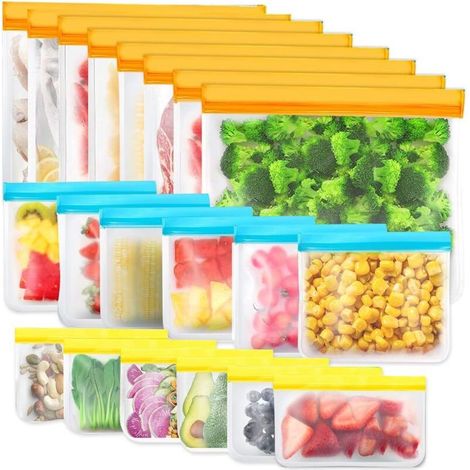 20 Pièces Sacs de Rangement Réutilisables, Sacs de Congélation sans BPA, Sacs à Sandwich, Alimentaires en Silicone Sacs à Lunch Étanches pour le Voyage (1/4)