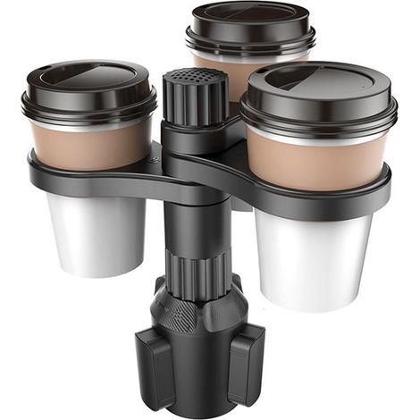Portavasos para coche – Capacidad para 3 vasos – Soporte para bebidas para coche – Accesorios para coche – Base ajustable – Negro (1/5)