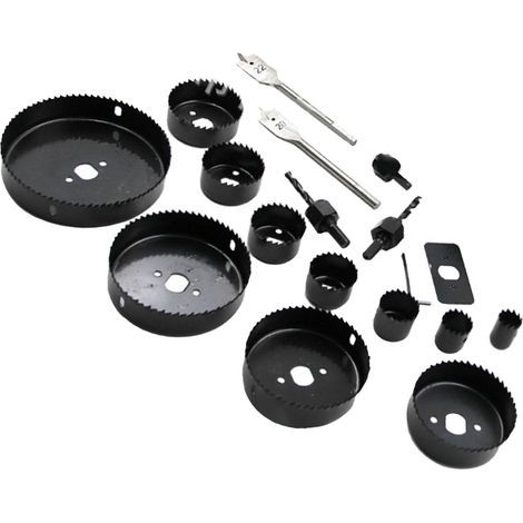 Coffret en plastique de 18 pièces comprenant une scie cloche, un ouvre-trous pour plaques de plâtre et un kit de perçage pour plafonds (1/5)