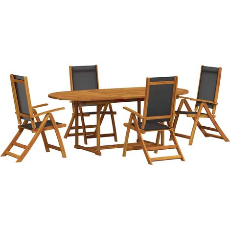 Ensemble de mobilier de jardin en bois d'acacia massif avec table extensible et chaises pliables réglables en 5 positions (1/5)