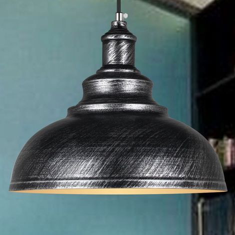Ineasicer Suspension Luminaire Industrielle Lustre Plafonnier Vintage E27 Rétro Métal Lampe de de Plafond pour Cuisine Salle à Manger Salon Restaurant, Diamètre 29 cm (Couleur Argent) (1/5)