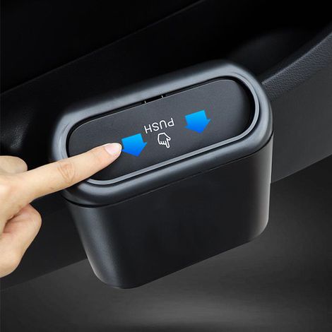 Ideal para papeleras de coche con tapa, mini papeleras delanteras y traseras, accesorios para coche para almacenamiento y organización: portátiles, divertidas, herméticas, negras.