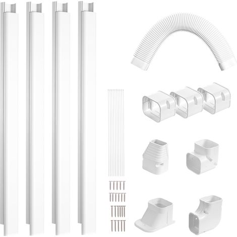 Mophorn Copertura per set di mini linee divise. 76,2mm di larghezza, 4830mm di lunghezza. PVC decorativo per AC. 4 condotti dritti e componenti. Facile da installare.Verniciabile.Per pompe di calore (1/5)