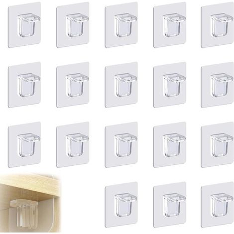 Supports d'étagère auto-adhésifs - Fixation sans perçage - 18 pièces - Transparent multicolore (1/5)