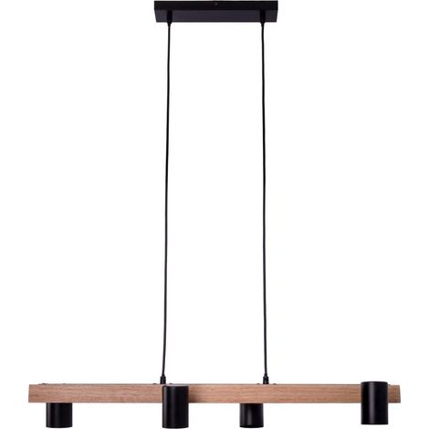 Suspension 4 Lampes en Métal Noir et Bois, Luminaire Suspendu GU10 pour Salon et Bureau, 80 cm - PANGIVO (1/5)
