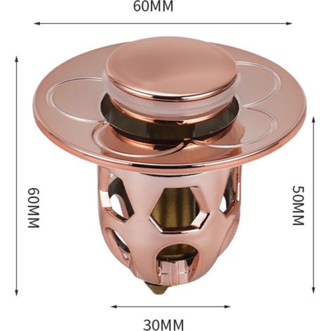 Universal bathroom sink drain plug, 2 pieces, rose gold (fits 34-40mm holes) (1/4)