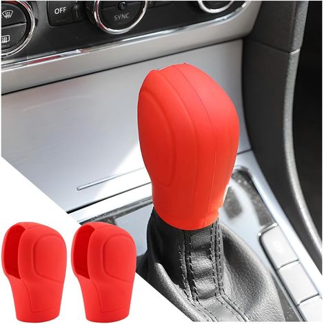 Lot de 2 housses de pommeau de levier de vitesse antidérapantes, confortables en silicone pour homme et femme accessoires d'intérieur de véhicule universels (rouge) (1/5)