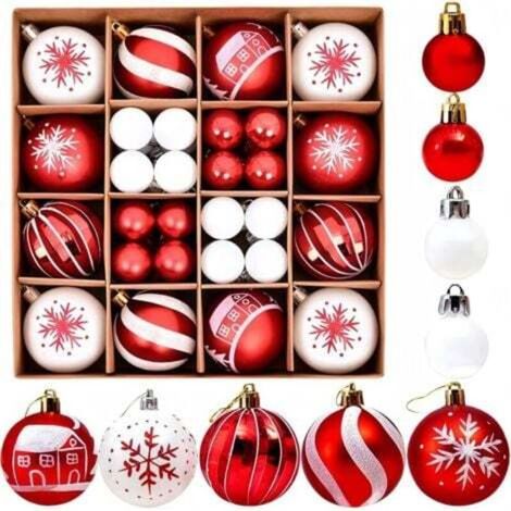 44 decorazioni natalizie splendidamente dipinte, ornamenti lucidi per l'albero di Natale, 6 cm e 3 cm, decorazioni natalizie rosse e bianche
