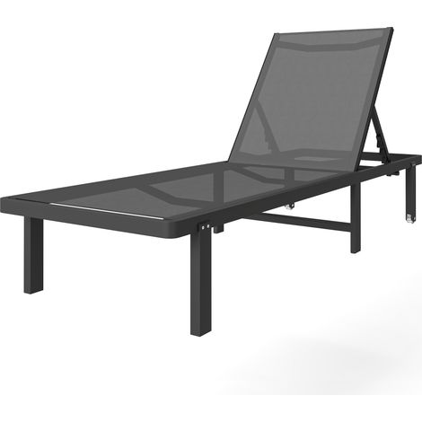 Lettino prendisole da giardino con ruote, reclinabile in 4 posizioni, in Textilene da 530 g/m², grigio scuro.