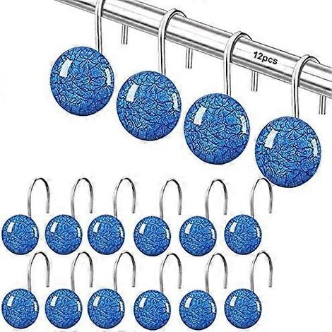 Crochet de rideau de douche, anneau décoratif en marbre craquelé, crochet de rideau de douche pour salle de bain, articles de cuisine (12 pièces, bleu) (1/5)