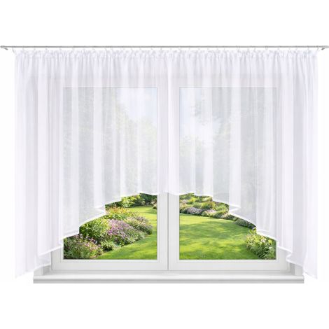 Pronto da appendere, stile classico, per soggiorno o camera da letto, voile bianco liscio con lacci, 600 x 150 cm, moderno