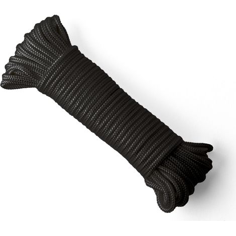 SNURO Corde Nylon Tressée (6 mm, 20 m) - Corde en Polyamide Noir Solide Résistante à l'Usure - Paracorde Solide - Résistance à la Rupture 622kg