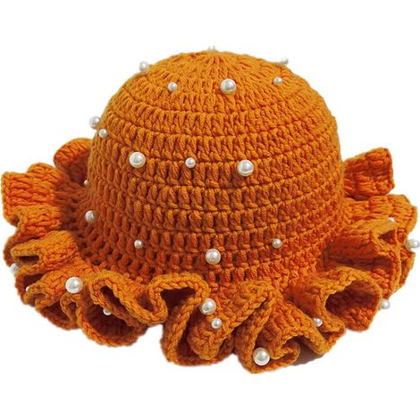 Chapeau de pêcheur au crochet pliable à larges bords,-orange1