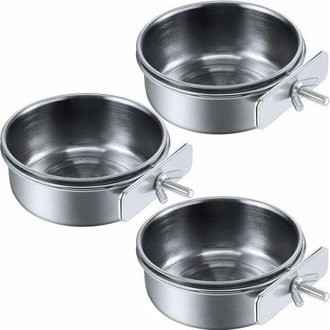 3 Gamelles pour oiseaux en acier inoxydable, gamelle pour perroquet, gamelle d'eau pour cage à oiseaux, porte-gobelet avec support à pince, mangeoire pour oiseaux ( (1/5)