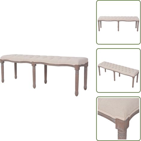 Bank Leinen Massivholz 150 x 40 x 48 cm Cremeweiß - Wohnzimmerbank - Cremeweiße Bank - Leinensofa - Holzrahmen Sofa - Bequeme Sitzbank (1/5)
