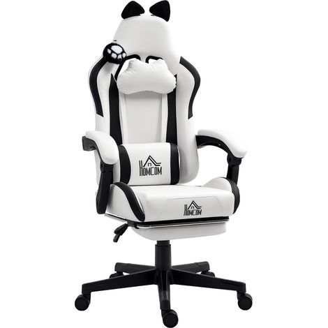 Chaise Gaming Borgosesia Design Oreilles Chat Noir Blanc Confort Inclinable