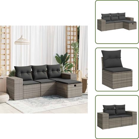 4-tlg. Garten-Sofagarnitur mit Kissen Grau Poly Rattan - Gartensofa Set - Garten Sofa Set - Outdoor Sofa Set - Garten Sofagarnitur (1/5)