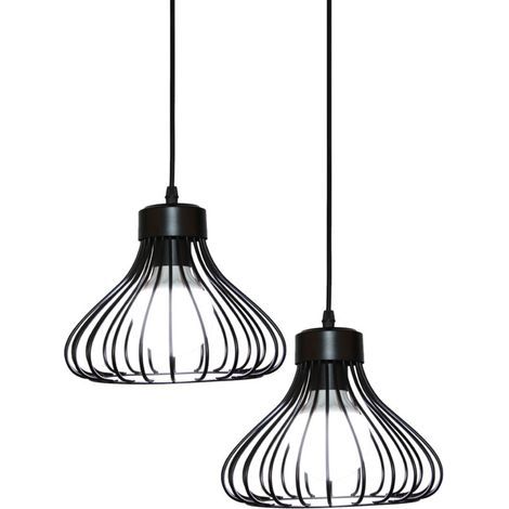 2PCS Plafonnier Vintage Suspension Lustre Industrielle Noire Simple Lustre Rétro Créatif Pour La Décoration Intérieure