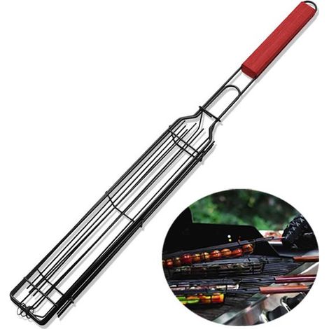 Panier à griller pour barbecue 49 x 5 x 4 cm, grille de cuisson pratique pour barbecue et grillades, accessoire de barbecue, noir et rouge (1/5)